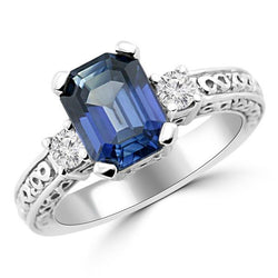 3.15 Carats Sri Lankan Sapphire & Diamond Wedding Ring White Gold 14K
