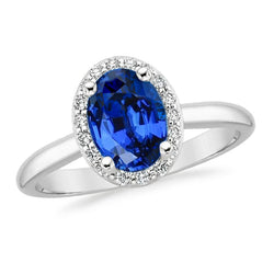 Oval & Round Cut Ceylon Sapphire With Natural Earth Mined Diamond Ring 2.80 Carat WG 14K