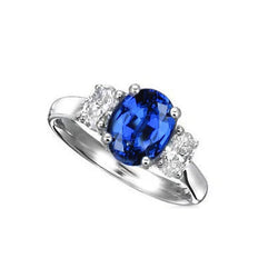 Sri Lankan Blue Sapphire & Diamond Ring 3 Stone 2.60 Carat WG 14K