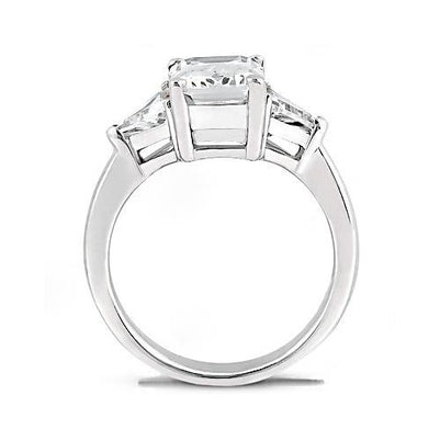 Three Stone Ring 3.50 Carats Emerald & Trillion Cut Diamond Wedding Ring Three Stone