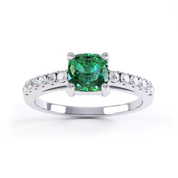 3.2 Ct Green Emerald With Diamond Wedding Ring White Gold 14K