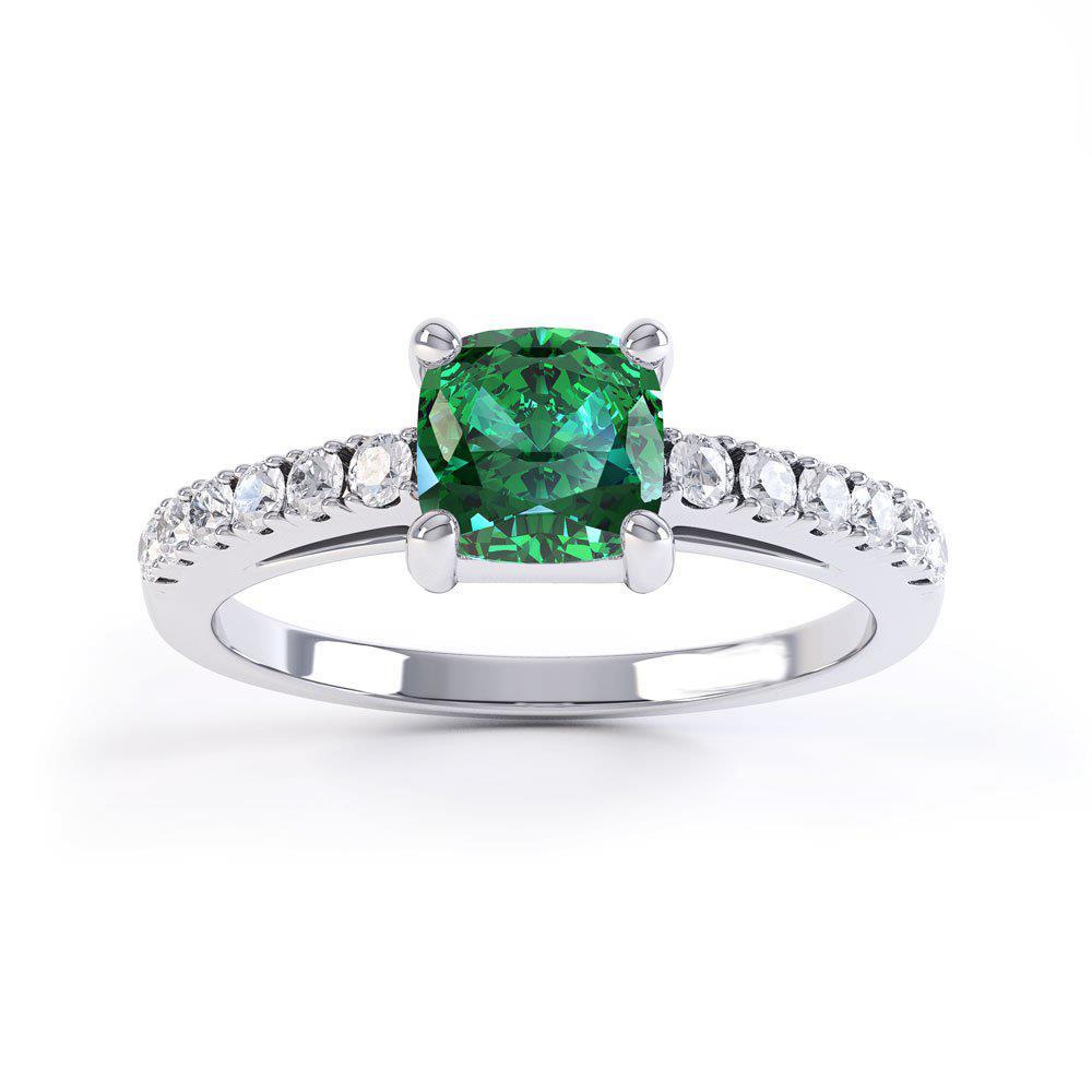  High Quality  Green Emerald With Diamond Wedding   White Gold  Gemstone Ring