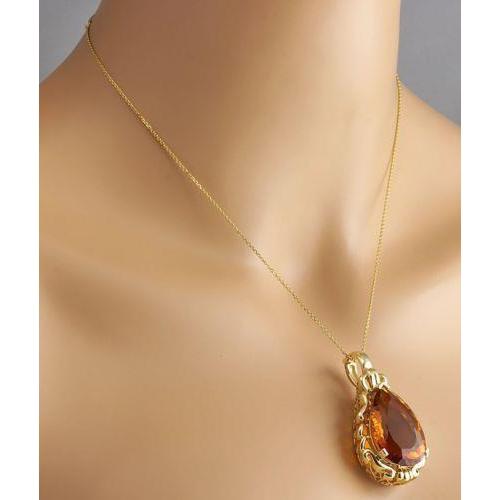 32 Ct Madeira Natural Citrine Women Necklace Pendant Yellow Gold Gemstone Pendant