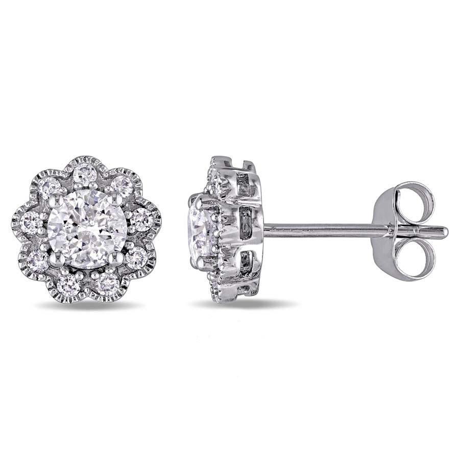 Amazing  Round Cut Diamonds Lady Halo Studs Earrings Gold White  