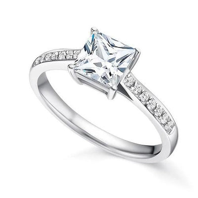 3.20 Ct Princess And Round Cut Diamonds Wedding Solitaire Ring With Accents White Gold 14K Halo Ring