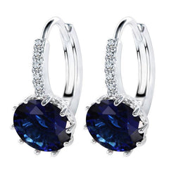 3.20 Ct Ceylon Sapphire And Natural Earth Mined Diamond Hoop Earring Gold Jewelry
