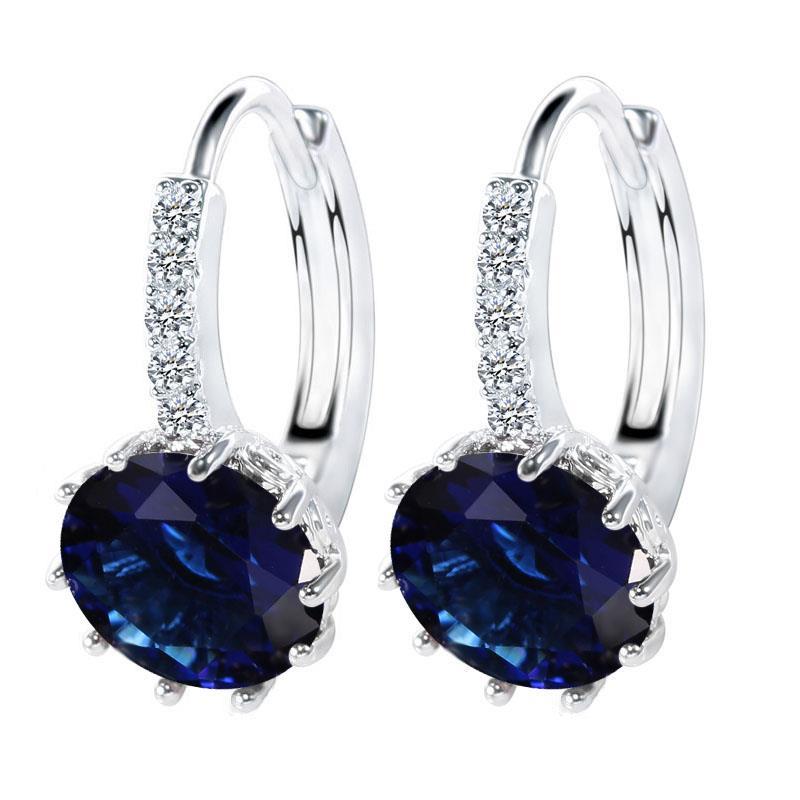  Ladies Brilliant Round Ceylon Sapphire And Diamond Hoop Earring Gold Jewelry  