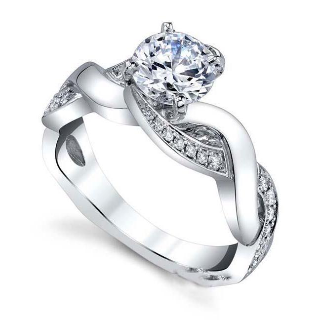 Sparkling Brilliant Cut Diamonds Engagement White Gold Solitaire Ring with Accents