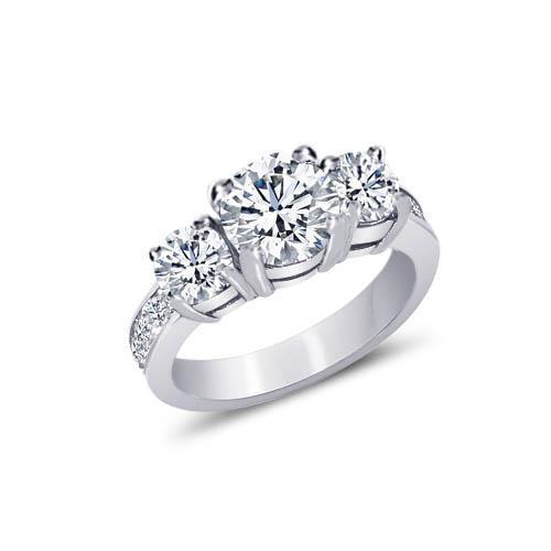 3.21 Carat Round & Princess Diamonds Three Stone Wedding Engagement Ring Three Stone Ring