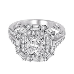 Natural  3.25 Carat Princess Baguette Center Diamond Engagement Ring