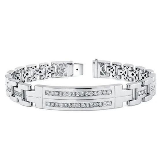 3.25 Carats Brilliant Cut F/G Vs2/Si Diamonds Mens Bracelet Wg 14K Mens Bracelet