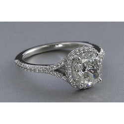 Natural  3 Carats Cushion Diamond Wedding Halo Ring With Accent White Gold