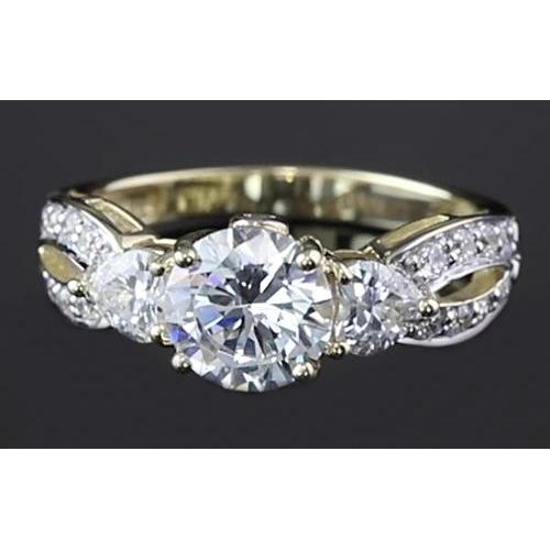 3.25 Carats Twisted Shank Round Diamond Engagement Ring Yellow Gold 14K Engagement Ring
