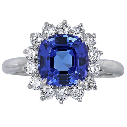 Lady’s Brilliant  Cushion Tanzanite & Round Diamond Wedding Ring
