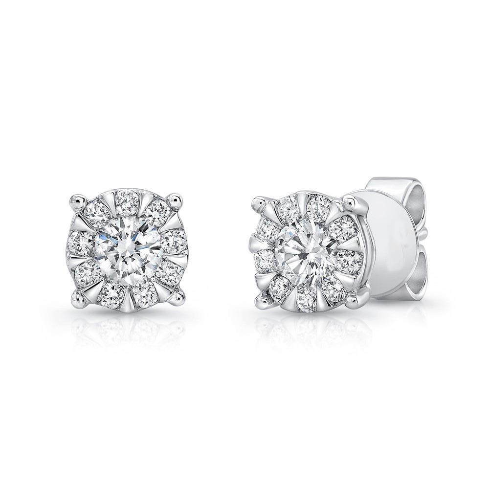  Ladies White Gold Weeding Anniversary Studs Halo  Earrings