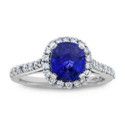 3.25 Carats Ceylon Sapphire And Diamonds Wedding Ring White Gold 14K