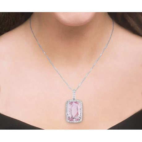 27 Ct. Pink Kunzite With Diamonds Pendant White Gold Success