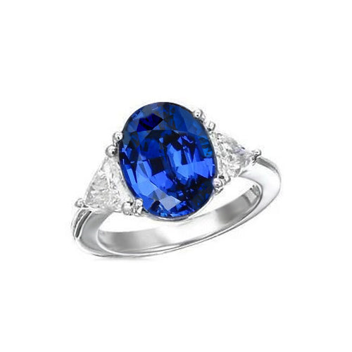  Women Jewelry  Oval And Trillion Ceylon Sapphire Diamonds Ring White Gold