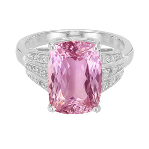 33.10 Ct Kunzite With Small Natural Earth Mined Diamonds Ring White Gold