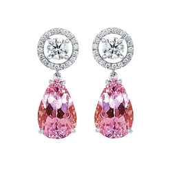 33.50 Ct Pink Kunzite And Natural Earth Mined Diamonds Lady Dangle Earrings 14K Gold