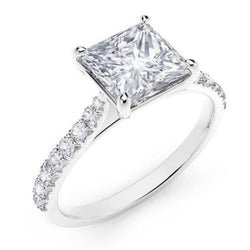 3.30 Carats Princess And Round Natural Earth Mined Diamonds Solitaire Ring With Accents