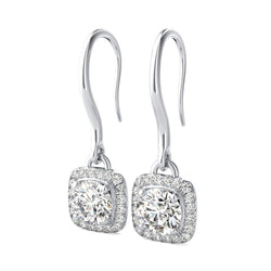 3.30 Carats Round Cut Diamonds Lady Dangle Earrings White Gold 14K