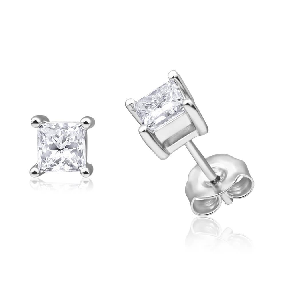 natural princess diamond 3ct earring front view