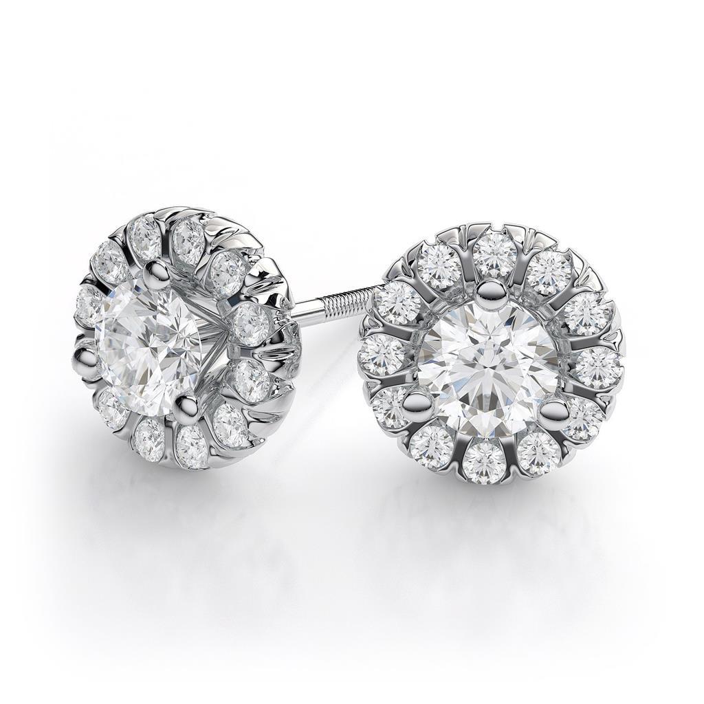 Gorgeous Brilliant Cut Diamonds Lady White Gold Weeding Anniversary Studs Halo  Earrings