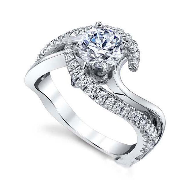 Prong Set Round Cut Solitaire Ring with Accents White Gold Diamond 
