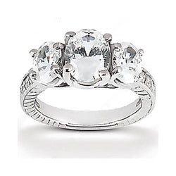3.31 Carat 3 Stone Style Oval Diamond Engagement Ring White Gold 14K