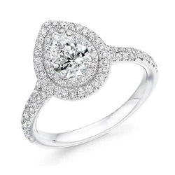 Natural  3.35 Carats Pear Diamond Engagement Halo Ring Gold White