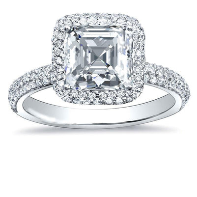 3.35 Carats Prong Set Diamonds Engagement Ring Halo 14K White Gold Halo Ring