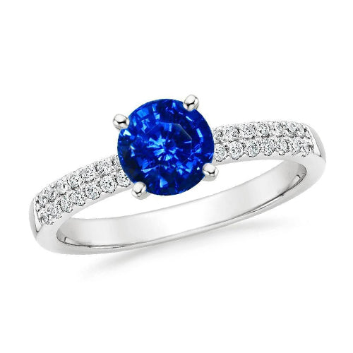 Lady’s  Style  Prong Set Round Cut Ceylon Sapphire Diamonds Ring 