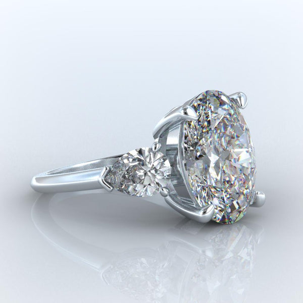 White Gold 14K Oval& Pear Diamonds 8 Carats 3 Stone Engagement Ring 