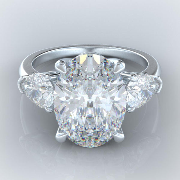 White Gold 14K Oval& Pear Diamonds 3 Stone Three Stone Ring