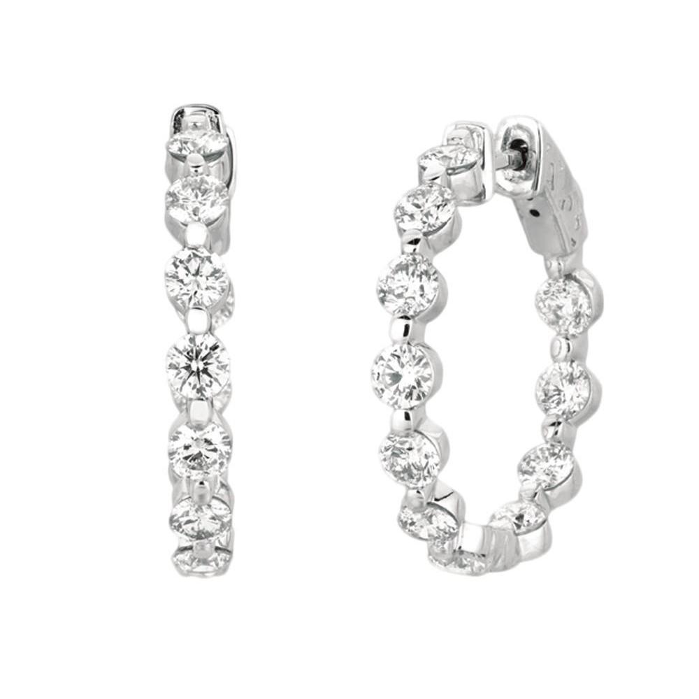 3.40 Carat Diamonds Hoop Earring 15 Pointer Diamonds Earring Gold White 14K Hoop Earrings