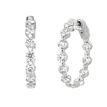 3.40 Carat Diamonds Hoop Earring 15 Pointer Diamonds Earring Gold White 14K Hoop Earrings