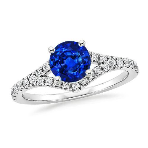 4.35 Ct Prong Set Ceylon Sapphire Natural Earth Mined Diamonds Ring White Gold