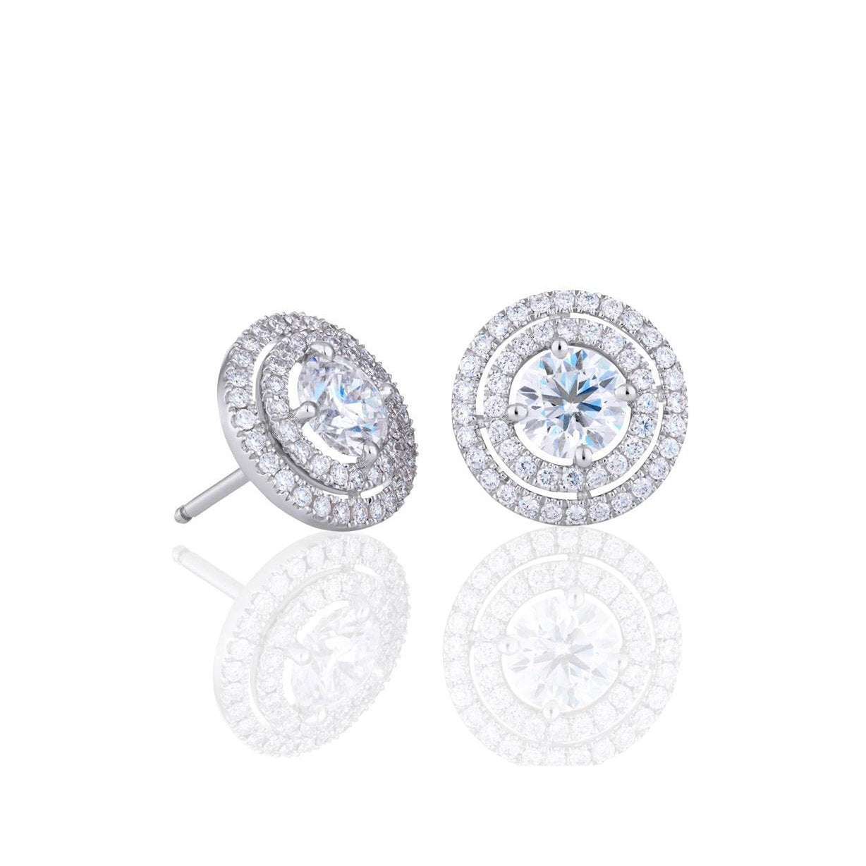 Round Cut Diamond Women Studs Halo Earrings White Gold Halo Stud Earrings