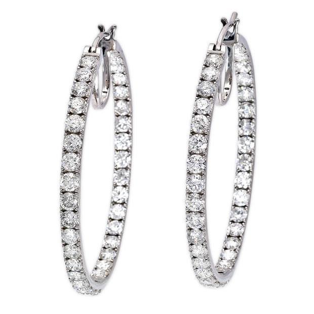 3.40 Carats Sparkling Round Cut Diamonds Hoop Earrings Gold 14K Hoop Earrings