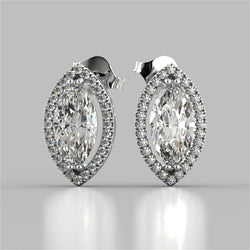 3.40 Ct Marquise And Round Halo Diamond Stud Earring White Gold