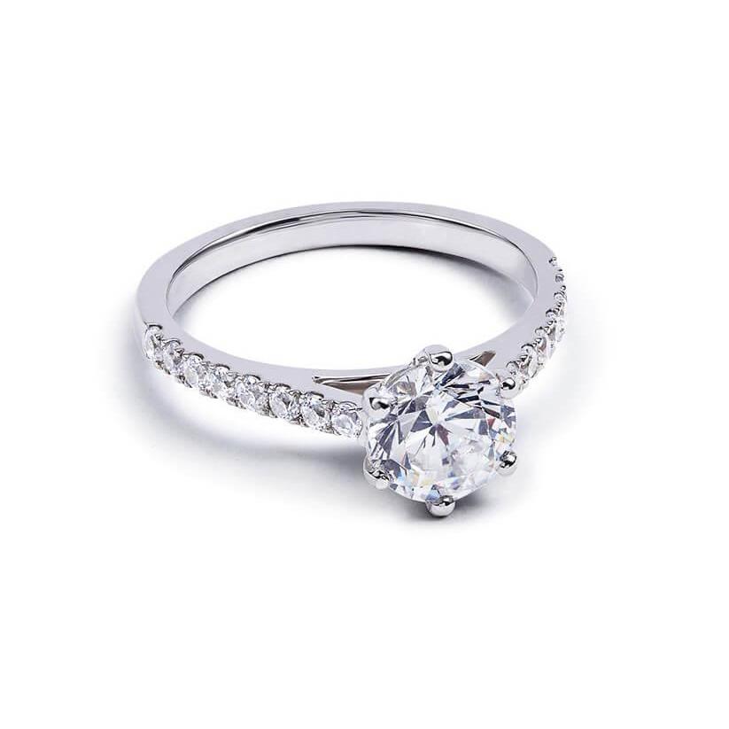  Natural Brilliant Engagement White Gold Diamond Solitaire Ring with Accents