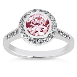 3.40 Ct Round Halo Pink Sapphire Gemstone Anniversary Ring White Gold