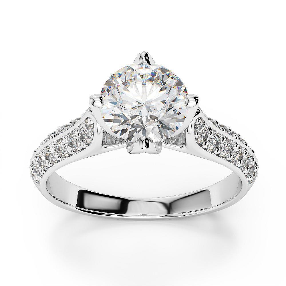 High Quality Sparkling Solitaire Ring with Accents White Gold Diamond