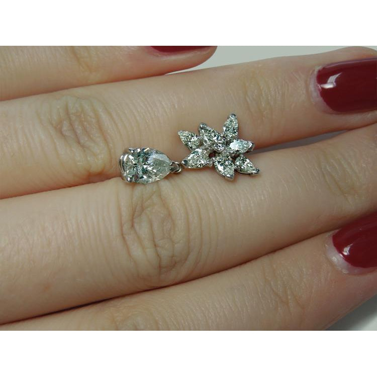 Dangle Earrings 4 Carats Pear Shape Marquise Diamond Dangle Hanging Earrings