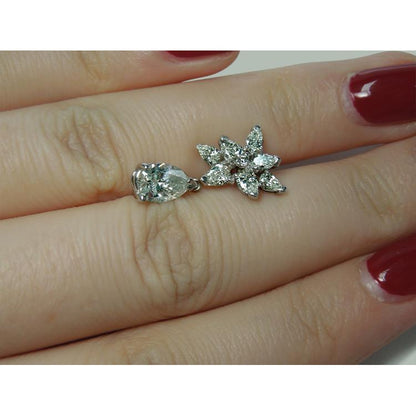 Dangle Earrings 4 Carats Pear Shape Marquise Diamond Dangle Hanging Earrings