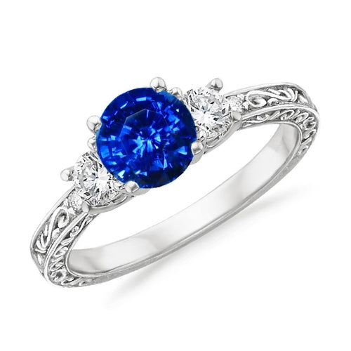 3 Stone Style   Elegant Woman's  Sri Lankan Sapphire And Diamonds Ring WG