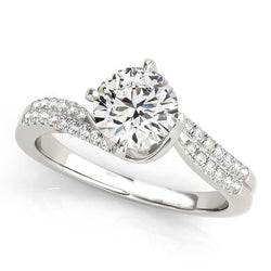 3.45 Carats Round Natural Earth Mined Diamond Solitaire Ring With Accent White Gold 14K