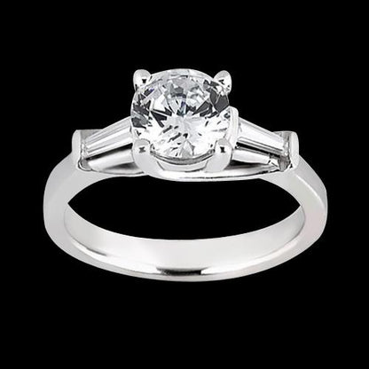 Three Stone Ring 1.27 Carat Round & Baguette Diamonds Three Stone Ring White Gold