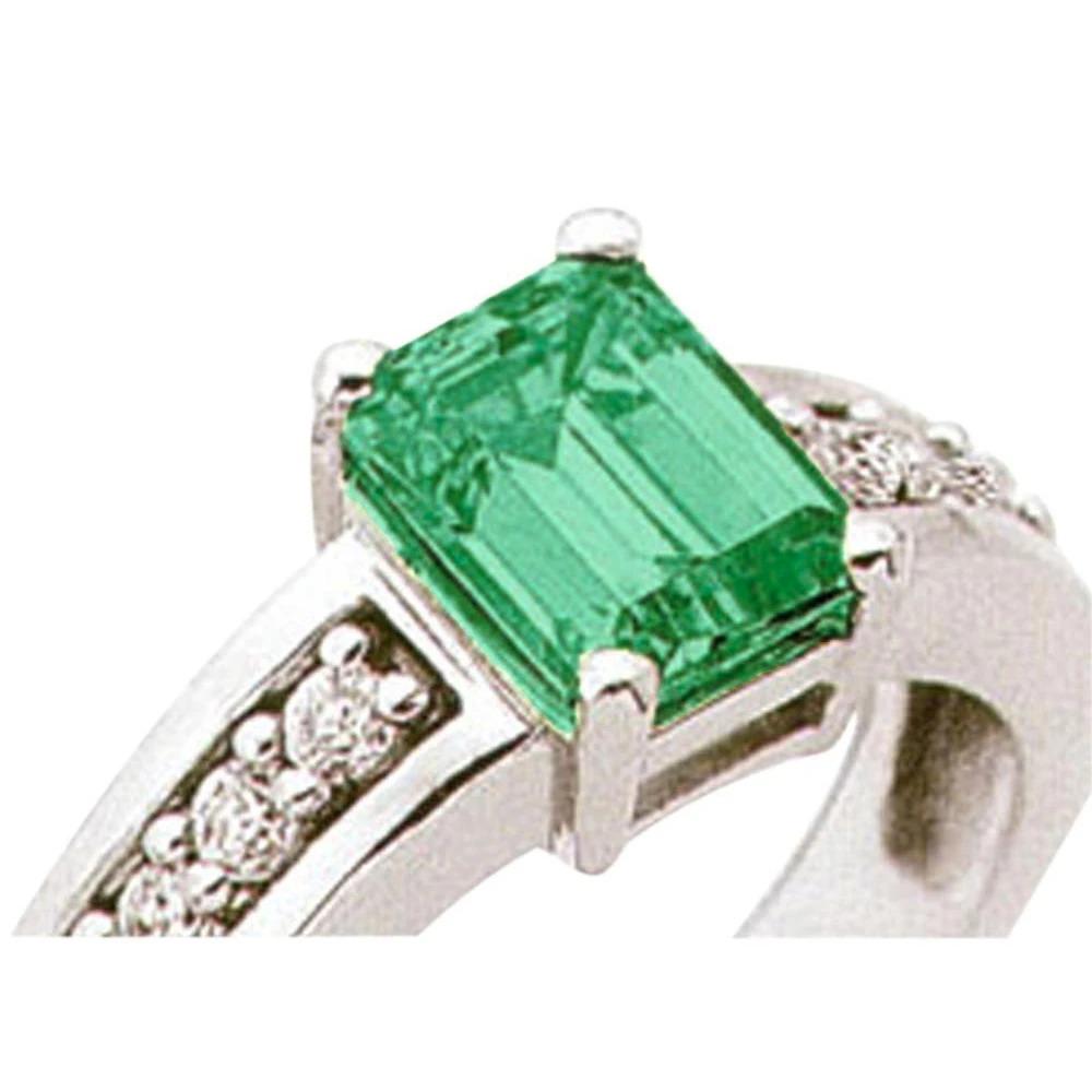   New High Quality Emerald Cut Emerald And Diamond Ring Solitaire With Accents Gemstone Ring